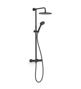 Columna de ducha con grifo termostático de dos vías y ducha de mano en latón y ABS negro mate Base Plus TRES