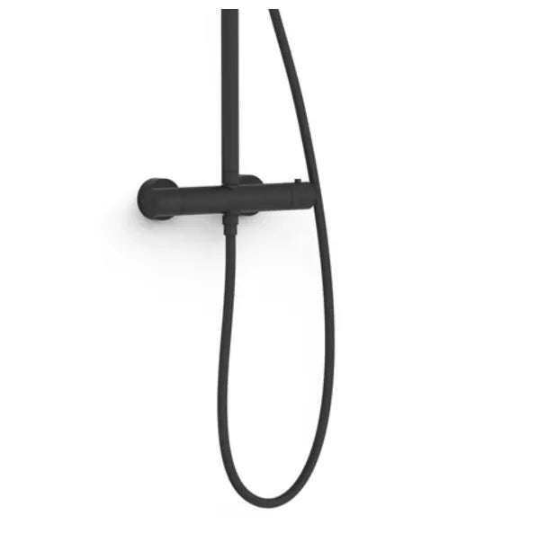 Columna de ducha con grifo termostático de dos vías y ducha de mano en latón y ABS negro mate Base Plus TRES 2