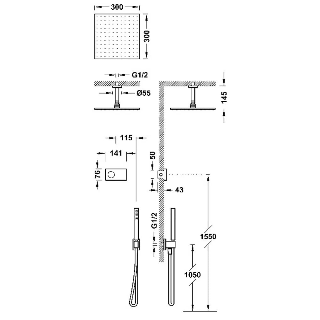 Columna de ducha con grifo termostático electrónico de acabado negro mate Shower Tres 1