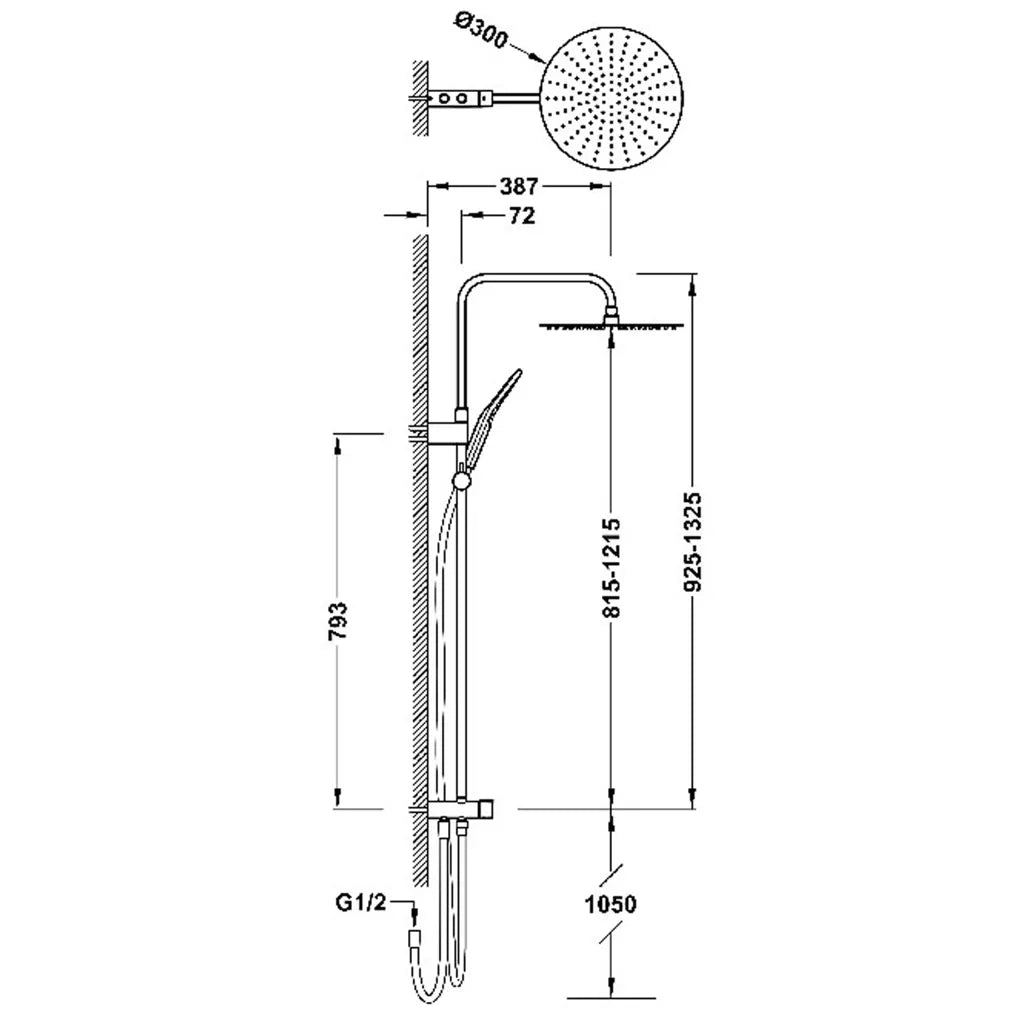 Columna de ducha con rociador circular para grifería universal con acabado negro mate Over Wall Tres 1