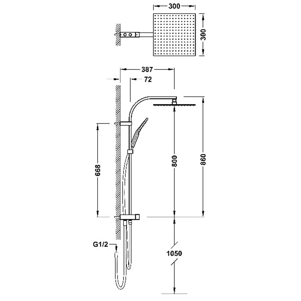 Columna de ducha con rociador cuadrado para grifos universales con acabado blanco mate Over Wall Tres 1