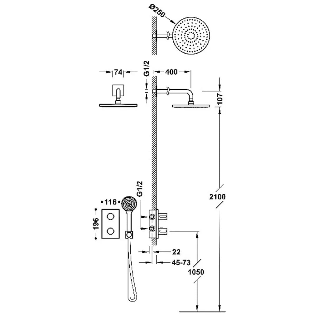 Columna de ducha con rociador teleducha y grifo termostático empotrado de dos vías negro mate Therm-box TRES 1