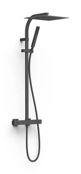 Columna de ducha cuadrada con grifo termostático y teleducha acabado negro mate BASE PLUS TRES