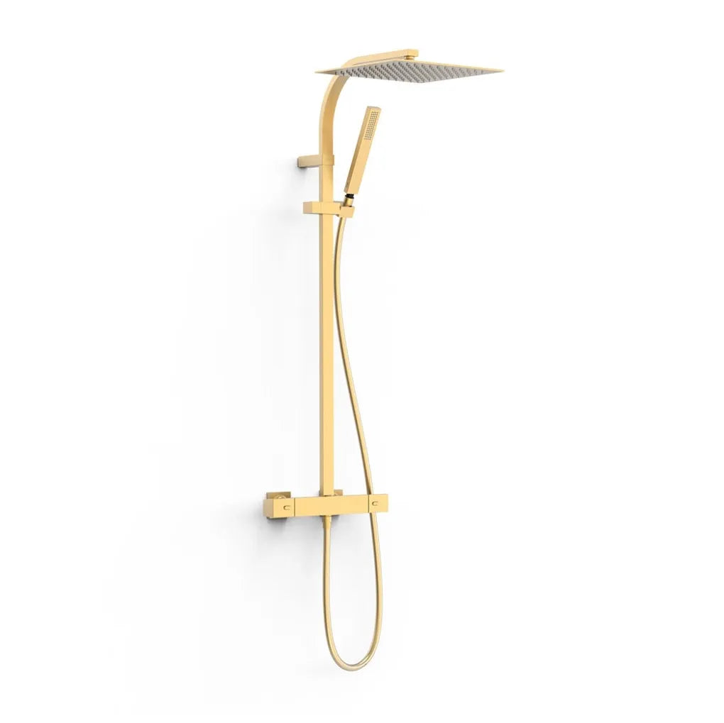 Columna de ducha cuadrada con teleducha y grifo termostático acabado oro mate BASE PLUS TRES 0