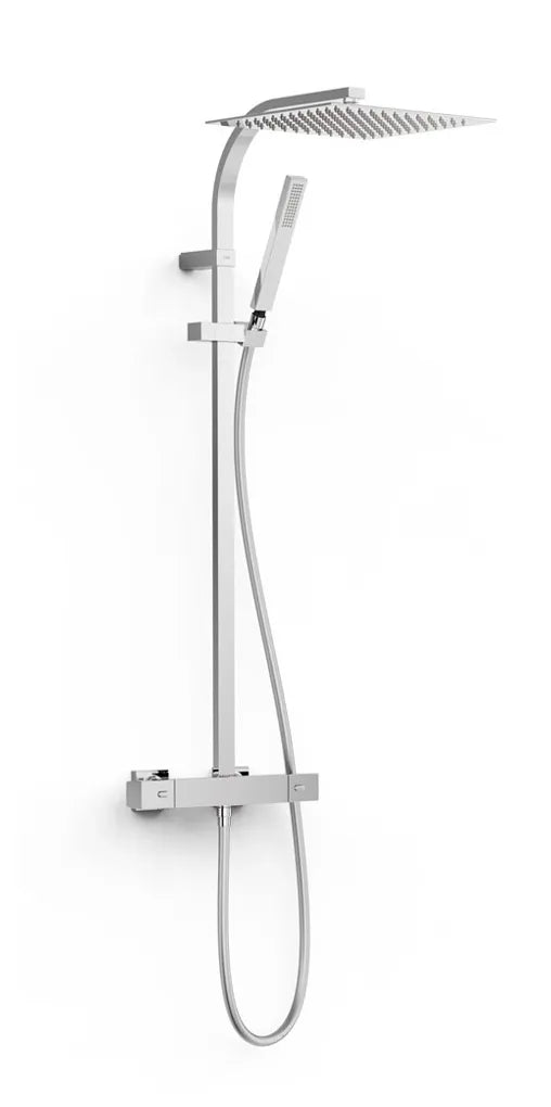 Columna de ducha de acero cuadrada con teleducha y grifo termostático acabado cromo BASE PLUS TRES 0