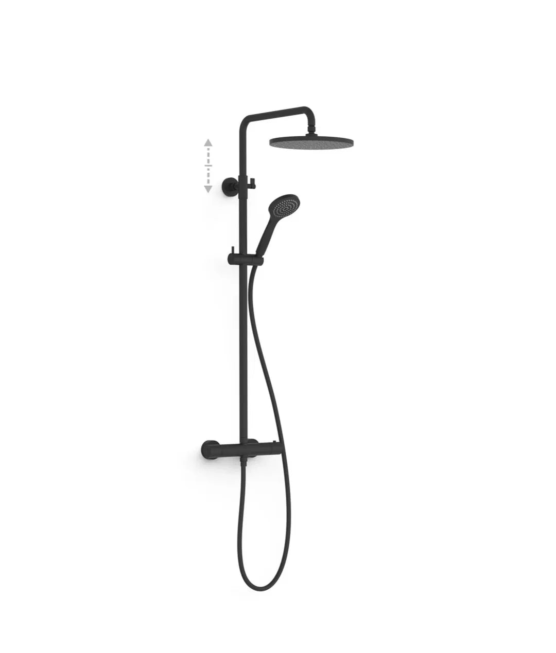 Columna de ducha de dos vías con teleducha y grifo termostático, acabado negro mate Base Plus TRES 0