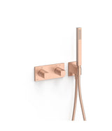 Columna de ducha de mano con grifo termostático y volantes cuadrados acabado oro rosa mate B-System TRES