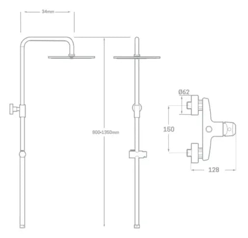 Columna de ducha extensible hecho en latón con acabado cromado y grifería monomando Sinua Källa 2