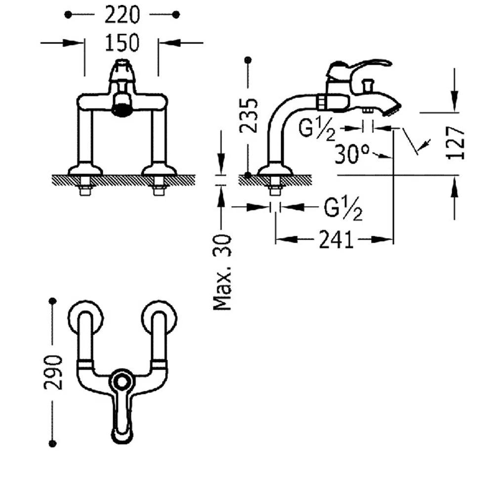 Columna de ducha monomando para borde de bañera con ducha de mano soporte y flexo en acero Tres Clasic tres 2