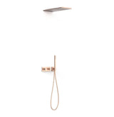 Columna de ducha termostática con grifería y ducha de volante rectangular acabado oro rosa mate B-SYSTEM TRES