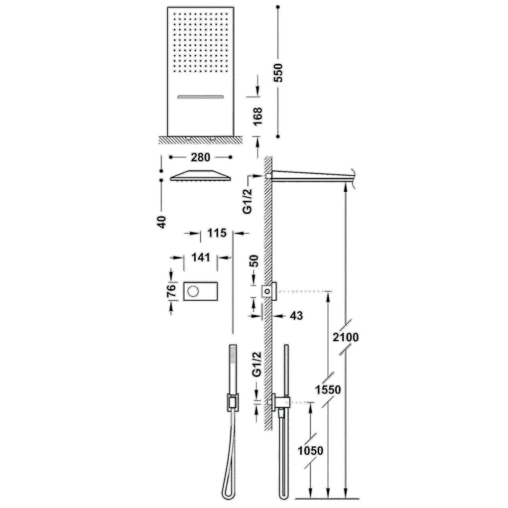 Columna de ducha termostática electrónica de tres vías con acabado cromado Shower Technology TRES 1