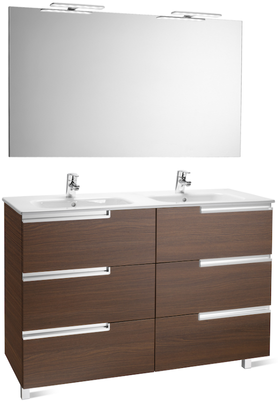 Conjunto de Baño Family Victoria-N 120 cm Wengué con Seis Cajones, Doble Lavabo, Espejo y Apliques LED Roca - Vista 2