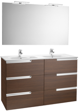 Victoria-N Family 120 cm Wengé Bathroom Set with Six Drawers, Double Basin, Mirror and LED Lights Roca