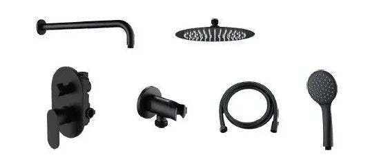 Conjunto de ducha a pared con rociador de gran diámetro en negro mate de latón Legend Källa 0