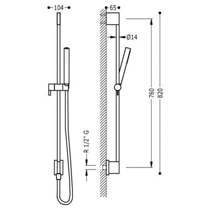Conjunto de ducha con barra antideslizante redonda, soporte y teleducha de latón cromado TRES 3