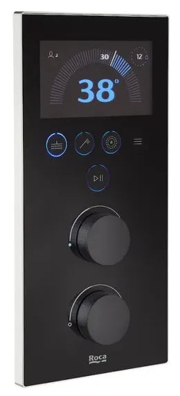 Conjunto de ducha electrónica de dos vías con acabado cromado y negro Smart Shower Roca 3