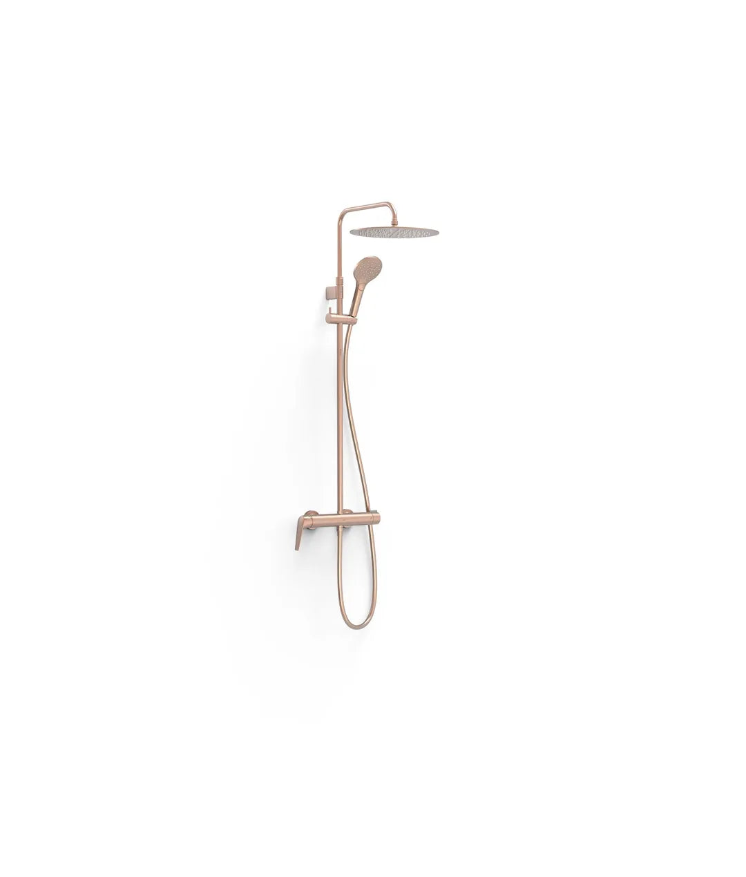 Conjunto de grifo monomando mural de dos vías para ducha con barra telescópica acabado oro rosa mate Fuji Tres 0