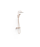 Conjunto de grifo monomando mural de dos vías para ducha con barra telescópica acabado oro rosa mate Fuji Tres