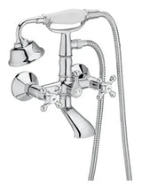 Conjunto de grifo para bañera y ducha bimando con caño fijo a pared cromado Carmen Roca