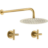 Recessed two handle round shower with 1 outlet 30cm matte gold with PVD protection Nalón by Valaz
