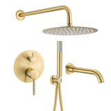 Ducha empotrada de bañera monomando de 3 vías con caño de 21 cm y rociador de 30 cm en oro mate y PVD Júcar de Valaz