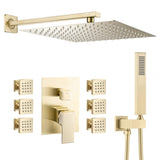 Built-in hydromassage shower with 6 jets for wall mounting, square design in brushed gold Tajo by Valaz