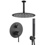 Built in shower single handle ceiling mounted round matte black Cenia by Valaz