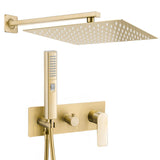 Douche encastrée à commande unique carrée fixée au mur finition or mat protection PVD Miño de Valaz