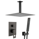 recessed square matte black single lever shower with two way rain shower head and handheld shower 40cm Tormes by Valaz