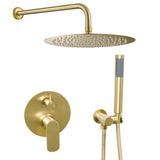 Built in shower single 2 way wall mounted round shower head in matte gold PVD 30cm Tuejar by Valaz