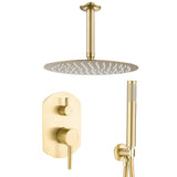 recessed oval single-handle shower and round ceiling showerhead brushed gold Duero by Valaz