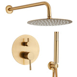 Ducha empotrada monomando a pared redonda con maneta luxury y rociador de 30 cm en dorado cepillado Ofin de Valaz