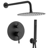 In wall round matte black single handle shower with rain shower and handheld shower with 150 cm hose Ofin by Valaz