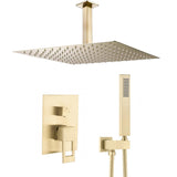 Shower built in single lever ceiling square with hollow handle brushed gold Tormes by Valaz