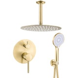 Recessed ceiling mounted single handle round shower 25 cm matte gold PVD protection wide lever Cabriel by Valaz