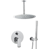 Round chrome recessed shower with 20 cm spray head and two way single lever wall mount flexible hose 150 cm handheld shower Tuejar by Valaz