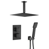 Thermostatic recessed shower 30 cm square ceiling black matte 2 way spray Eresma by Valaz