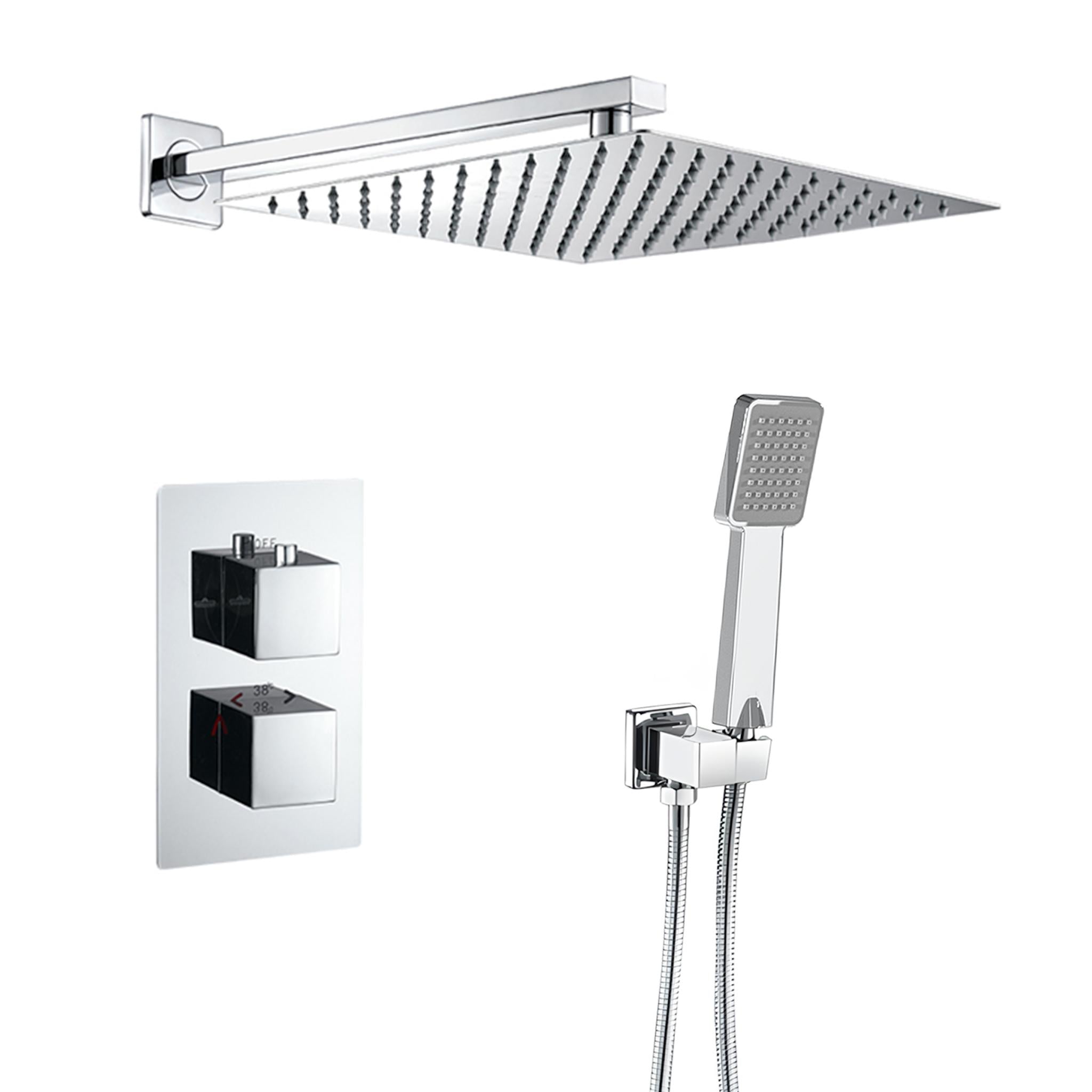 Ducha empotrada termostática cuadrada cromada de 30 cm con soporte a pared Eresma de Valaz 0