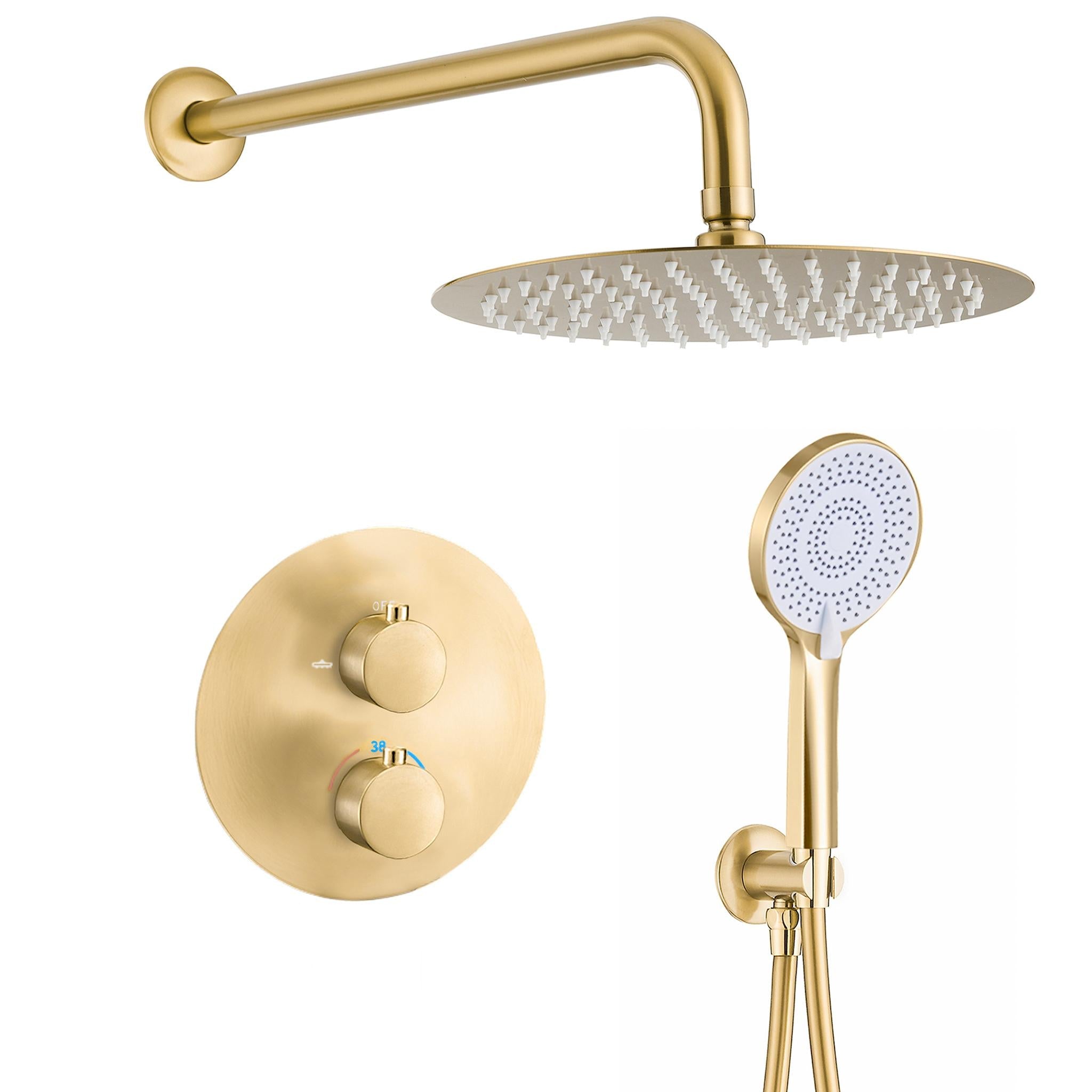 Ducha empotrada termostática pared redonda oro mate con protección PVD 20cm Cabriel de Valaz 0