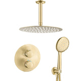 Douche encastrée thermostatique au plafond ronde doré brossé 30 cm Cabriel de Valaz