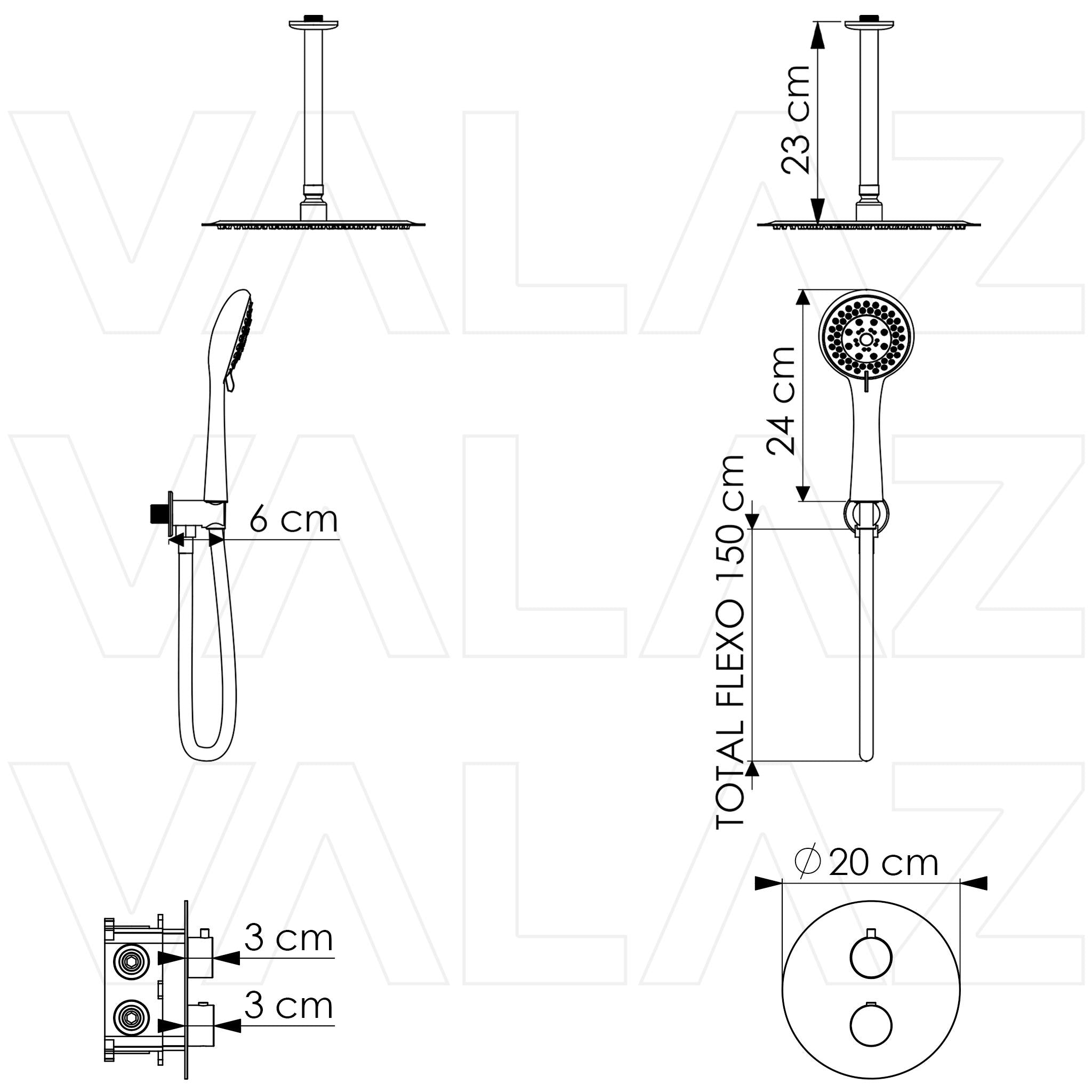 Ducha empotrada termostática techo redonda oro mate con protección PVD Cabriel de Valaz 2