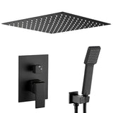 Shower recessed single handle flush to ceiling square matte black 40 cm Eresma by Valaz