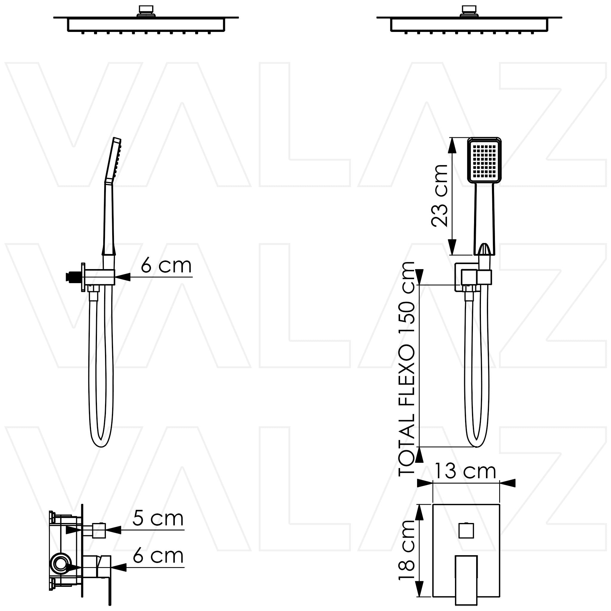 Ducha encastrada termostática a ras techo cuadrada cromada 40cm Eresma de Valaz 1