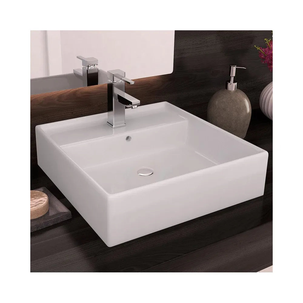 Lavabo Sobre Encimera Square Fossil Natura Blanco Brillo - Vista 1