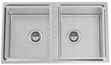 Fregadero de cocina con doble seno de acero inoxidable encastrado al ras con acabado cromado Fussion Class de Aquore