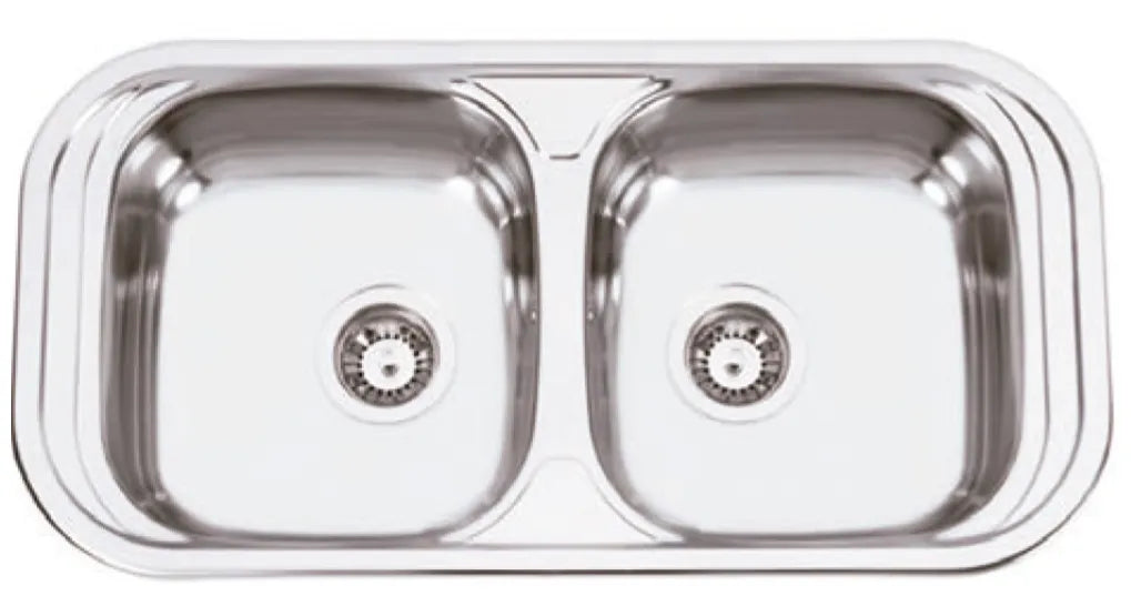 Fregadero de cocina ovalado de doble seno y acero inoxidable Styl de Aquore 0