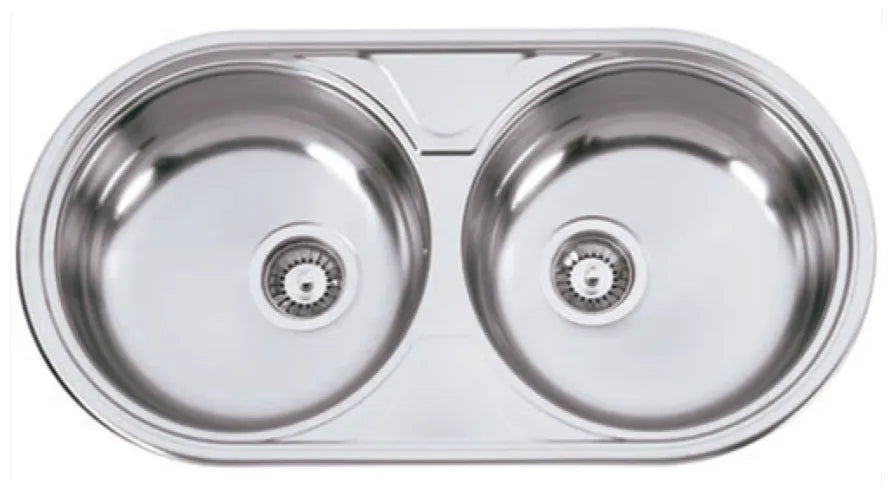 Fregadero de cocina redondo de doble seno de acero inoxidable Duetto de Aquore 0