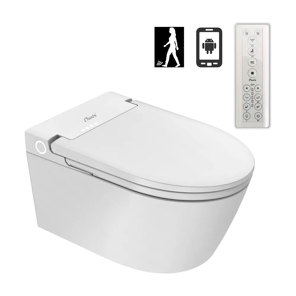 Inodoro Japonés Inteligente Pack inodoro suspendido inteligente con placa pulsadora cromo Eos Pro Nashi - Vista 8