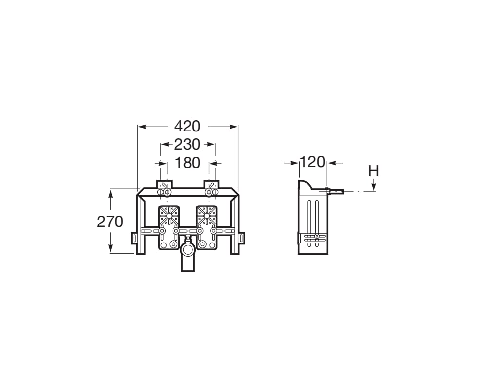 Esquema de cotas bastidor compacto Basic Bidé Roca A890091100