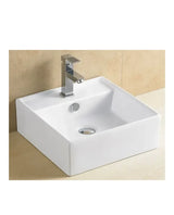 Lavabo cuadrado de cerámica blanca para instalación sobre encimera o suspendida 38 cm GME